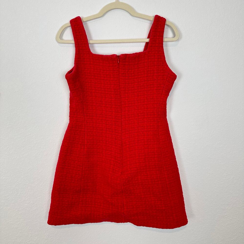 MAJE Ribala Tweed Square Neck Mini Dress in Red Size Large - Picture 5 of 8